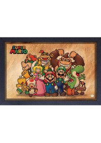 Affiche Encadrée Nintendo Super Mario Par Pyramid - Personnages Sur Fond Papier Vieilli (46 x 31CM)